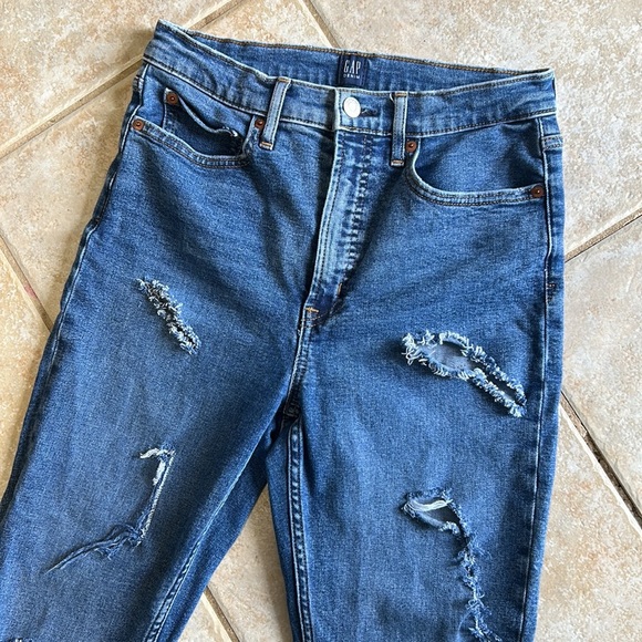 Gap Distressed Ripped Cigarette High Waist Skinny Ankle Jeans - Picture 2 of 10